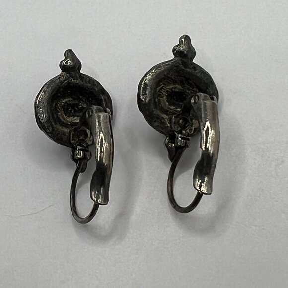 Vintage Pierced Earrings Silver Tone Marcasite Purple Glass‎ Stone - Picture 8 of 10